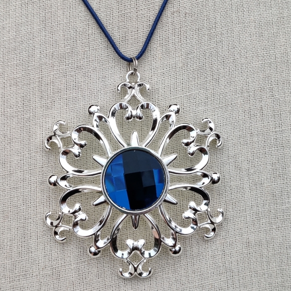 RARE Lenox Large Blue crystal flower pendant necklace - Picture 7 of 7